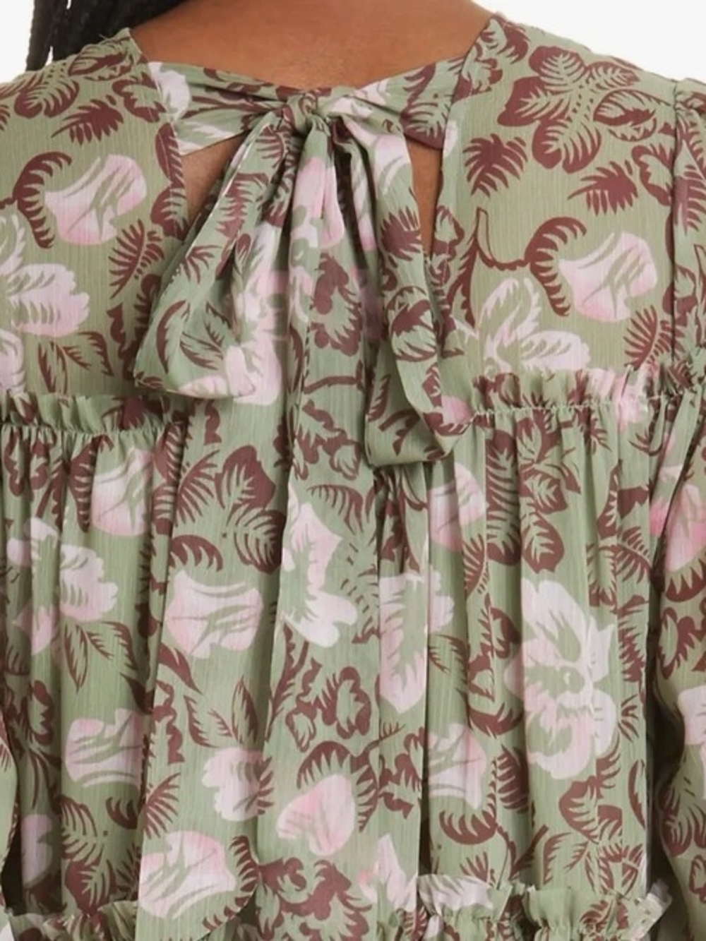 Ted Baker Olive and Pink Floral Tiered Mini Dress - Picture 6 of 11